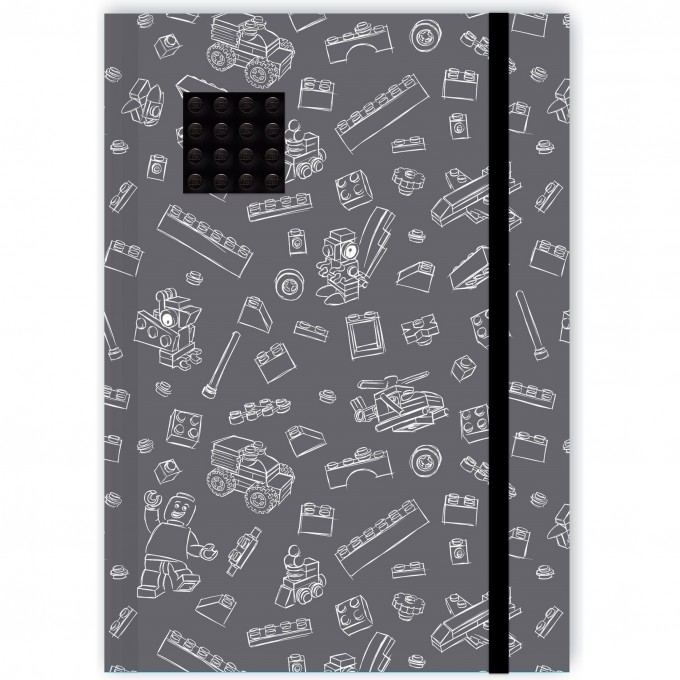 Книга для записей с резинкой и пластиной LEGO, черно-серая (96 листов) 51841L 387885